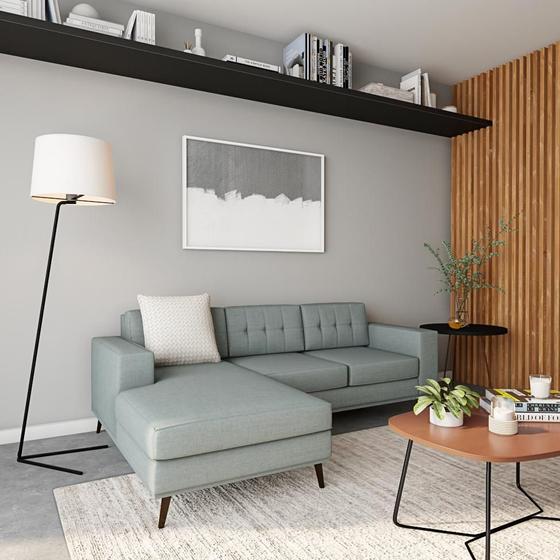 Imagem de Sofá 3 Lugares Esquerdo Calmness com Chaise Esquerdo Pé Palito Linho Cotton Cinza
