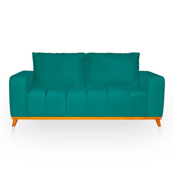 Imagem de Sofá 3 Lugares Memphis Ultra Conforto em Madeira Maciça e Suede Azul Turquesa - LH Decor