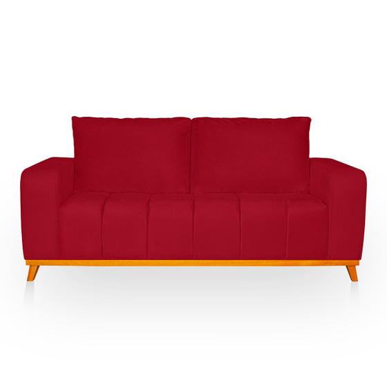 Imagem de Sofá 3 Lugares Memphis Ultra Conforto em Madeira Maciça e Suede Vermelho - Jylcrom