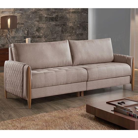 Sofá 3 Lugares Miami 2,45 m Braços em Madeira Casa Nobre Sofá 3