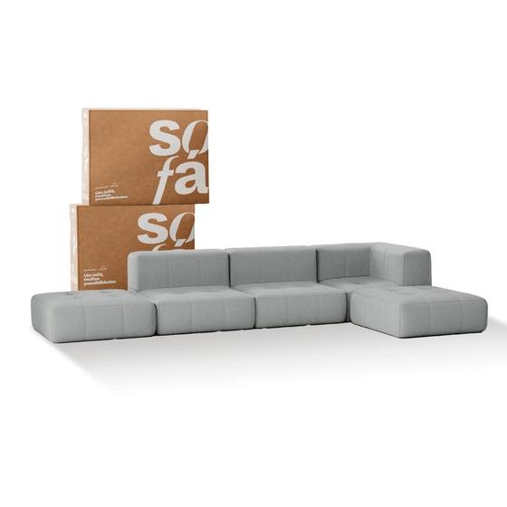 Imagem de Sofá 3 lugares Modular com 2 Apoios Puff  Sofá na Caixa em Boucle com 5 Módulos 3,44m  1 Braço