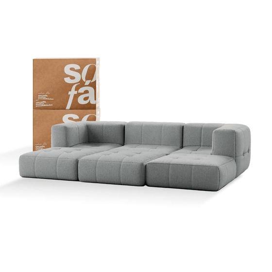 Imagem de Sofá 3 lugares Modular com 3 Apoios Puff  Sofá na Caixa em Boucle com 6 Módulos 2,58m
