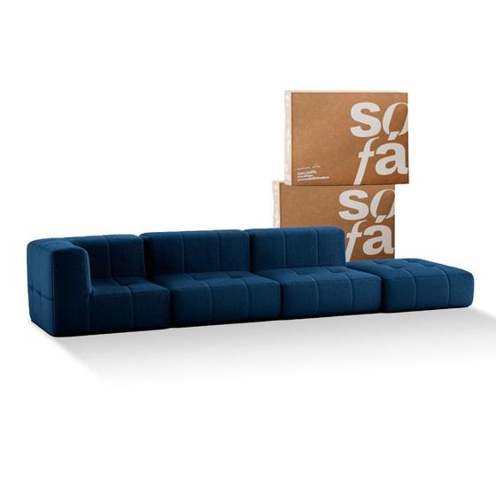 Imagem de Sofá 3 lugares Modular com Apoio Puff  Sofá na Caixa em Boucle com 4 Módulos 2,58m 1 Braço