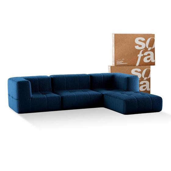 Imagem de Sofá 3 lugares Modular com Apoio Puff  Sofá na Caixa em Boucle com 4 Módulos 2,58m 2 Braços