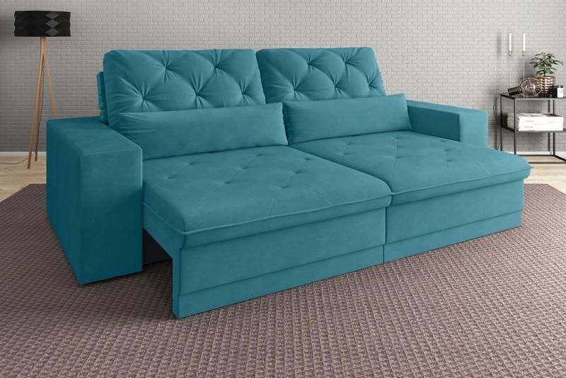 Sofá 3 Lugares Net Royale Assento Retrátil e Reclinável Turquesa 2,00m