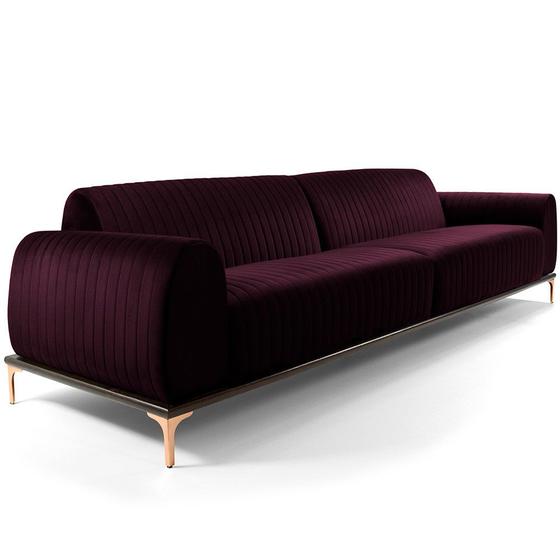 Imagem de Sofá 3 Lugares Para Sala de Estar Molino 230 cm D02 Veludo Roxo Grape C-292 - Lyam Decor