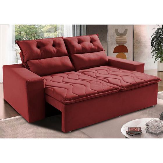 Imagem de Sofá 3 Lugares Retrátil e Reclinável 1,80m Cama inBox Smal com bordado pantográfico Suede Vermelho