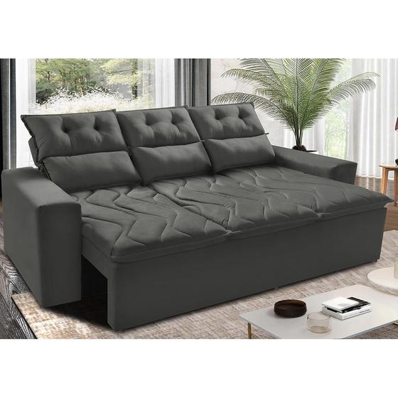 Imagem de Sofá 3 Lugares Retrátil e Reclinável 2,00m Cama inBox Smal com bordado pantográfico Suede Cinza