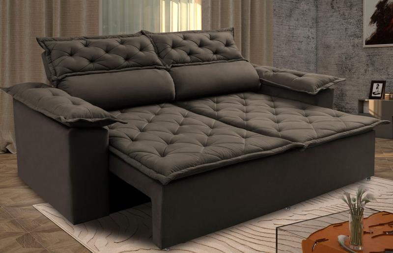 Imagem de Sofá 3 Lugares Retrátil e Reclinável Cama inBox Compact 1,80m Velusoft Café