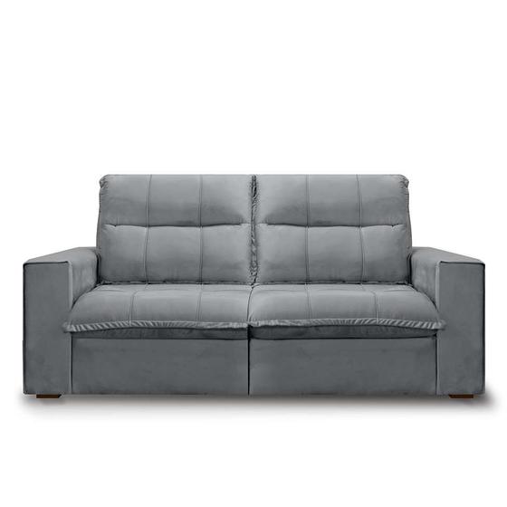 Sofá 3 Lugares Retrátil e Reclinável Campus Veludo Joly Cinza Gralha
