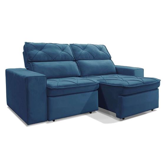Sofá 3 Lugares Retrátil e Reclinável Cheer Veludo Joly Azul Gralha