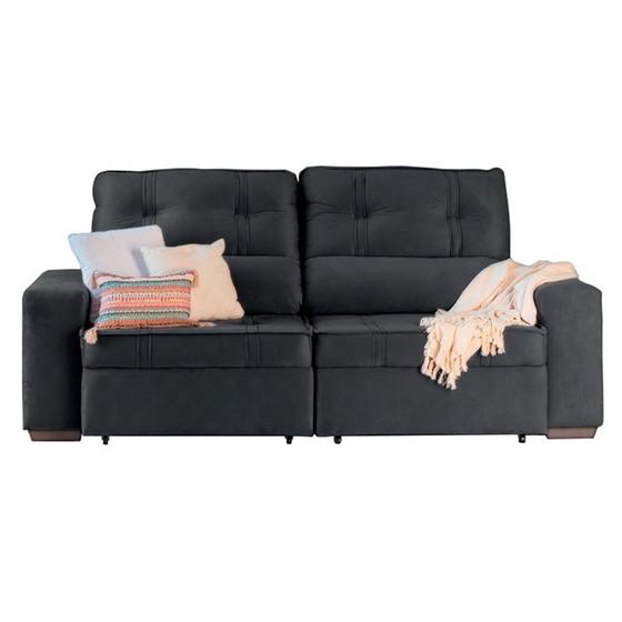 Imagem de Sofá 3 Lugares Retrátil e Reclinável com Baú Lottus Suede Preto