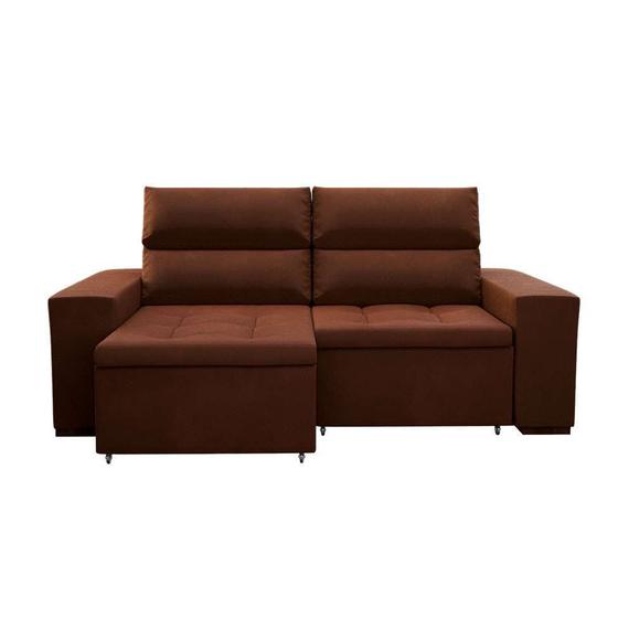 Sofá 3 Lugares Retrátil e Reclinável Gramado Veludo Marrom 220 cm