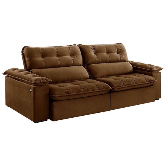 Imagem de Sofá 3 Lugares Retrátil e Reclinável Jobi com USB Veludo Marrom 234 cm