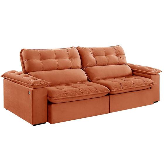 Imagem de Sofá 3 Lugares Retrátil e Reclinável Jobi com USB Veludo Terracota 234 cm