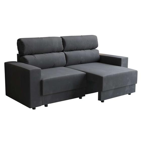 Sofá 3 Lugares Retrátil e Reclinável Porto Alegre Suede Grafite 180 cm