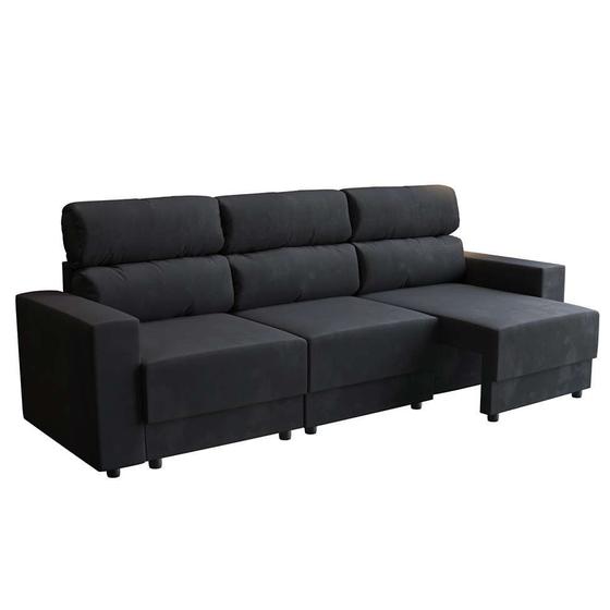 Imagem de Sofá 3 Lugares Retrátil e Reclinável Videira Suede Preto 210 cm