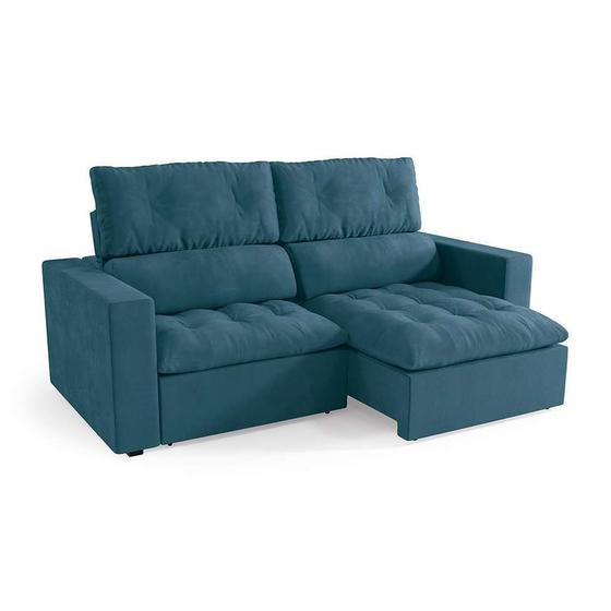 Sofá 3 Lugares Retrátil e Reclinável Village Suede Pena Azul