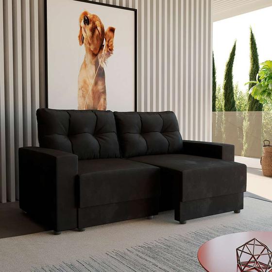 Sofá 3 Lugares Retrátil Lubeck Suede Preto 180 cm Menor preço em Sofá 3 Lugares Retrátil Lubeck Suede Preto 180 cm