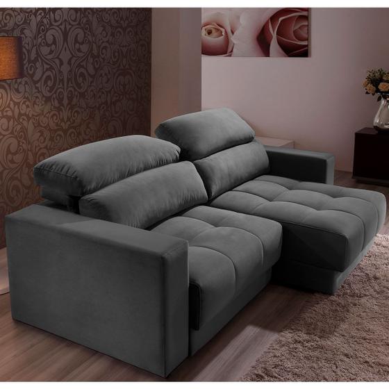 Sofá 3 Lugares Retrátil Reclinável 180 Cm Mola Veneza D28 Veludo Cinza