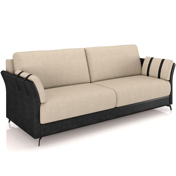 Imagem de Sofá 3 Lugares Sala de Estar Living 223cm Álamo M03 material sintético Preto Linho Bege - Lyam Decor