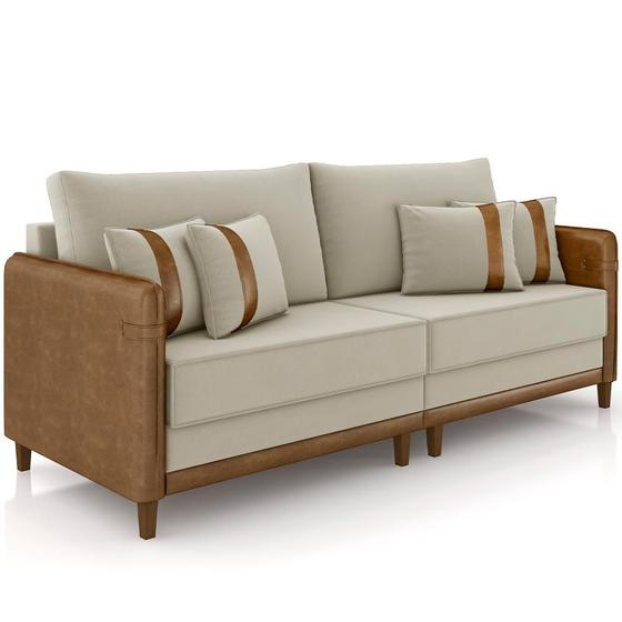 Imagem de Sofá 3 Lugares Sala de Estar Living 232cm Asbury K01 Veludo Bege material sintético Camel - Lyam Decor