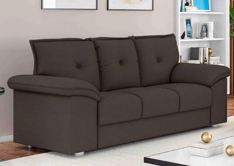 Sofá 3 Lugares Suede Veludo França Luizzi Marrom 195X80X94 BEST HOUSE