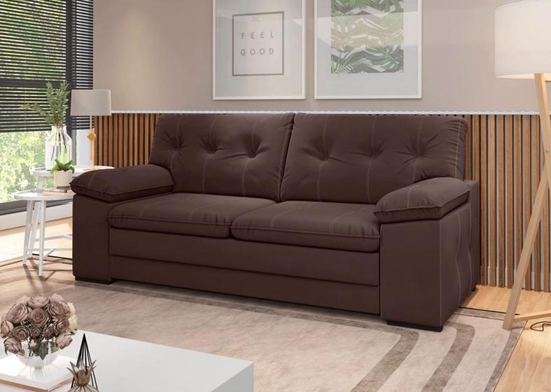 Sofá 3 Lugares Suede Veludo Marrom Luizzi Meliá 93x217x90 Menor preço em Sofá 3 Lugares Suede Veludo Marrom Luizzi Meliá 93x217x90