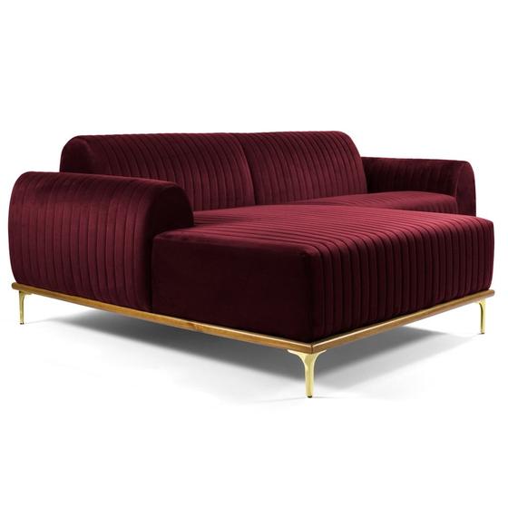 Imagem de Sofá 300cm 5 Lugares com Chaise Esquerdo Pés Gold Molino B-278 Veludo Marsala - Domi