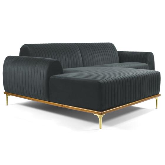 Imagem de Sofá 300cm 5 Lugares com Chaise Esquerdo Pés Gold Molino B-317 Veludo Cinza - Domi