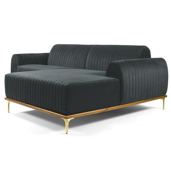 Sofá 320cm 5 Lugares com Chaise Direito Pés Gold Molino B-317 Veludo Cinza - Domi Imagem de Sofá 320cm 5 Lugares com Chaise Direito Pés Gold Molino B-317 Veludo Cinza - Domi