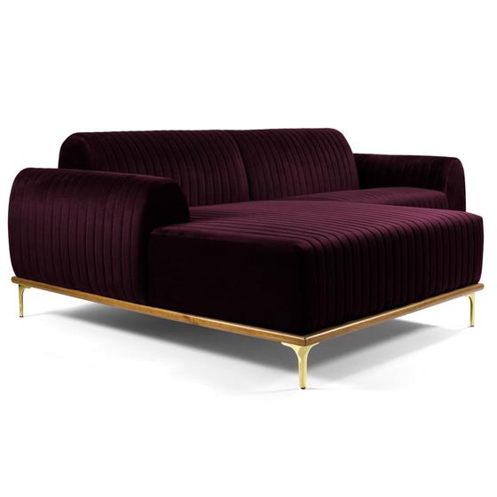 Imagem de Sofá 320cm 5 Lugares com Chaise Esquerdo Pés Gold Molino B-292 Veludo Uva - Domi