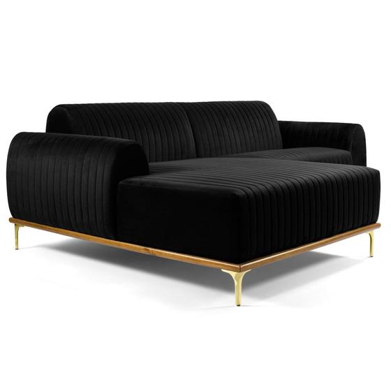 Imagem de Sofá 320cm 5 Lugares com Chaise Esquerdo Pés Gold Molino B-300 Veludo Preto - Domi