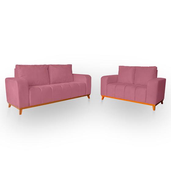 Imagem de Sofá 3x2 Lugares Memphis Ultra Conforto em Madeira Maciça e Suede Rose - LH Decor