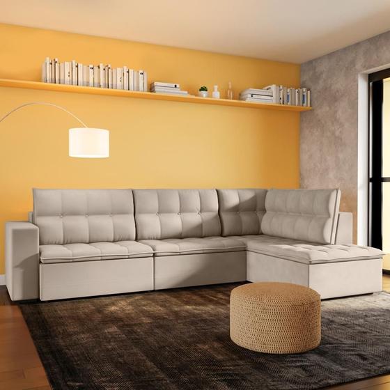 Imagem de Sofá 4 Lugares Athens com Chaise Direito Veludo Marfim