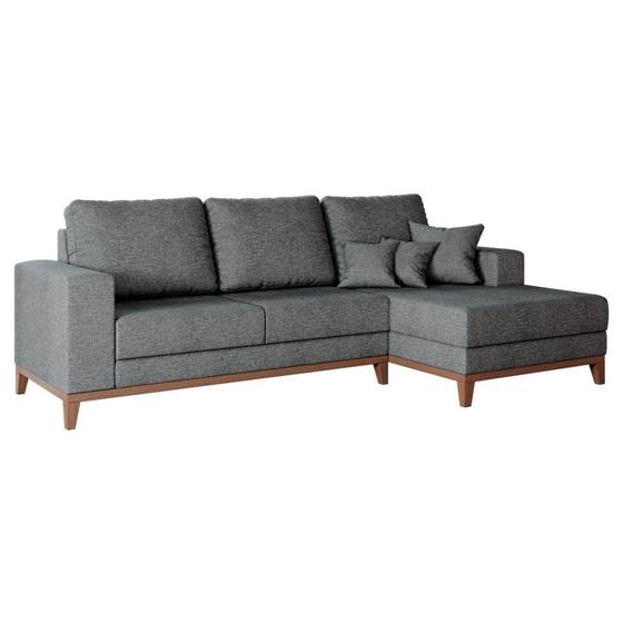 Imagem de Sofá 4 Lugares Belgrado com Chaise Direito Linho Cinza 250 cm