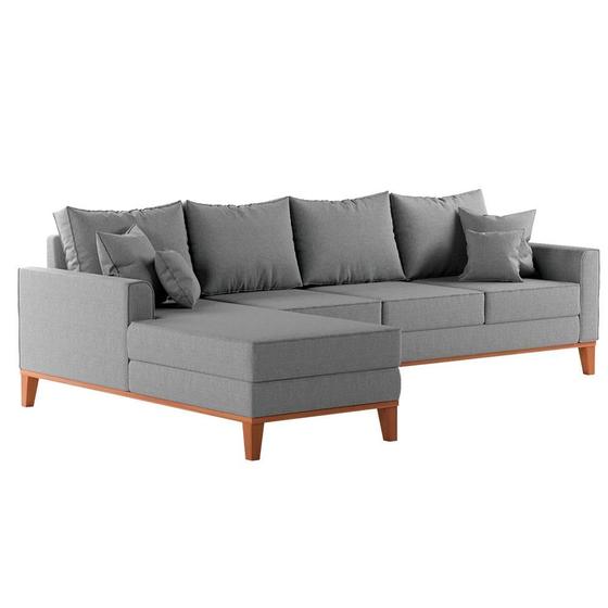 Sofá 4 Lugares Beny Com Chaise Esquerdo Linho Cinza Menor preço em Sofá 4 Lugares Beny Com Chaise Esquerdo Linho Cinza
