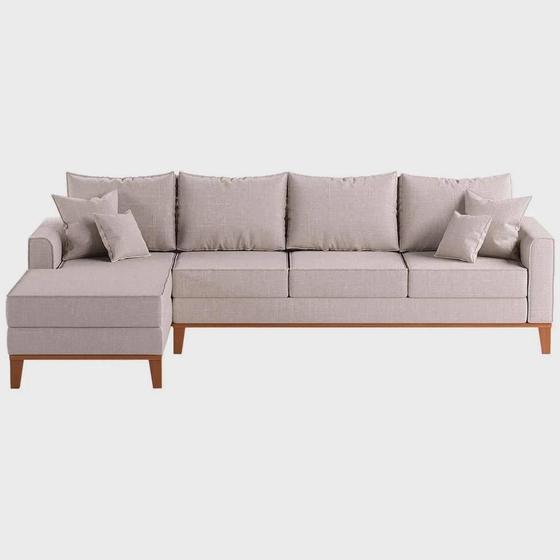 Imagem de Sofá 4 Lugares Beny Com Chaise Esquerdo Linho Cru