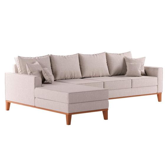 Imagem de Sofá 4 Lugares Beny Com Chaise Esquerdo Linho Cru