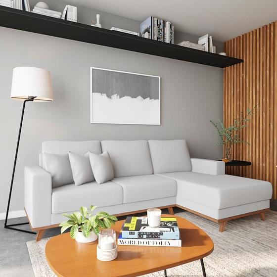 Imagem de Sofá 4 Lugares Bogor com Chaise Direito Veludo Cinza