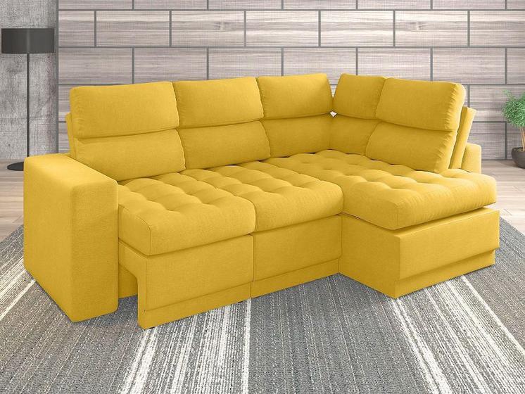 Sofá 4 Lugares Canto com Chaise Retrátil Miró Velosuede Canário 2,16m (L) Menor preço em Sofá 4 Lugares Canto com Chaise Retrátil Miró Velosuede Canário 2,16m (L)