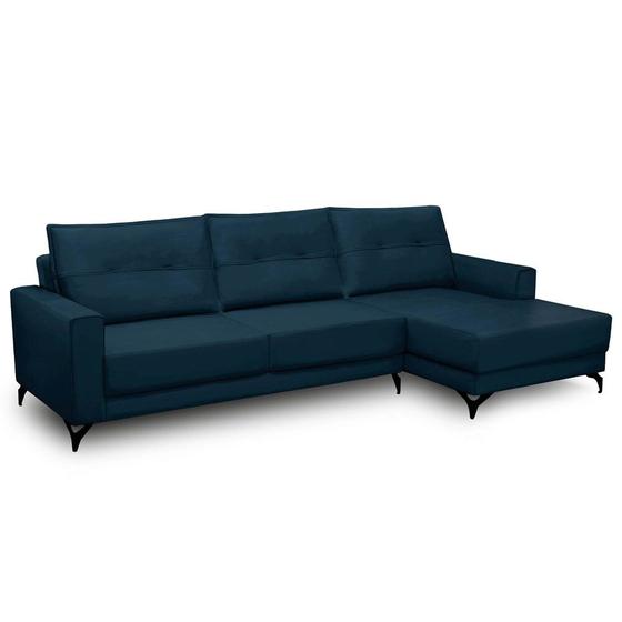 Imagem de Sofá 4 Lugares com Chaise Direito 265cm Soreh F05 Veludo Azul - Mpozenato