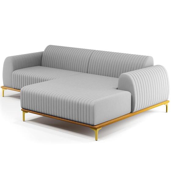 Imagem de Sofá 4 Lugares com Chaise Direito Para Sala de Estar Molino 255cm D02 Linho Cinza D-315 - Lyam Decor