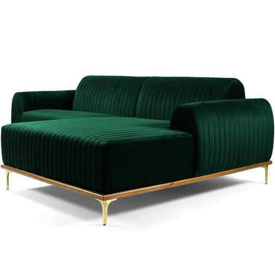 Imagem de Sofá 4 Lugares com Chaise Direito Para Sala Molino 255 cm D02 Veludo Verde Musgo C-303 - Lyam Decor