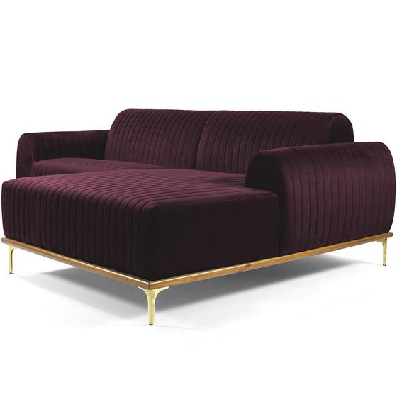 Imagem de Sofá 4 Lugares com Chaise Direito Para Sala Molino 265 cm D02 Veludo Roxo Grape C-292 - Lyam Decor