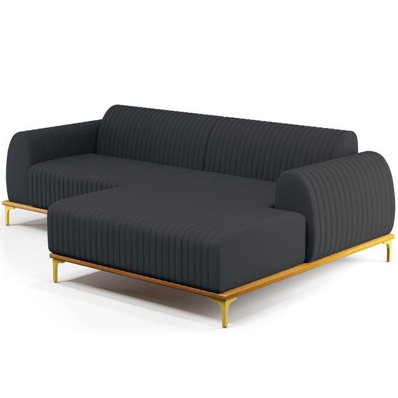 Imagem de Sofá 4 Lugares com Chaise Direito Sala de Estar Molino 255cm D02 Linho Chumbo D-465 - Lyam Decor