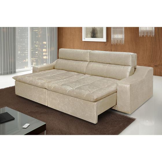 Sofá 4 Lugares Connect Com Pillow Retrátil e Reclinável 2,50m Suede Amassado Bege Menor preço em Sofá 4 Lugares Connect Com Pillow Retrátil e Reclinável 2,50m Suede Amassado Bege