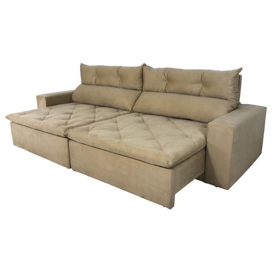 Sofá 4 Lugares Gigante Supremo 2,50m com Pillow Retrátil e Reclinável Veludo Bege Menor preço em Sofá 4 Lugares Gigante Supremo 2,50m com Pillow Retrátil e Reclinável Veludo Bege