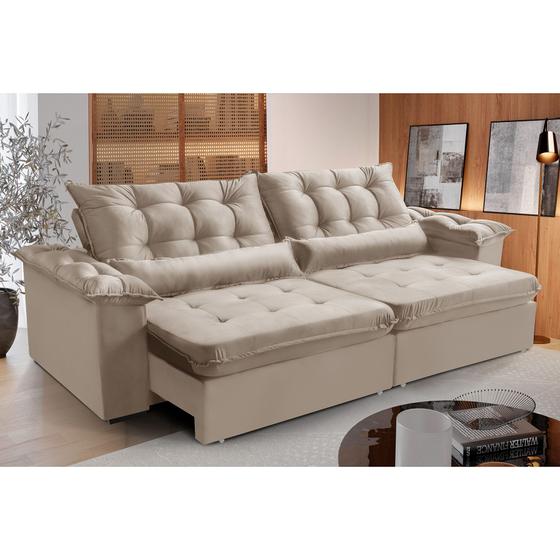 Sofá 4 Lugares LISBOA 2,60 Metros Bege Retrátil Reclinável com molas ensacadas Sofá na 