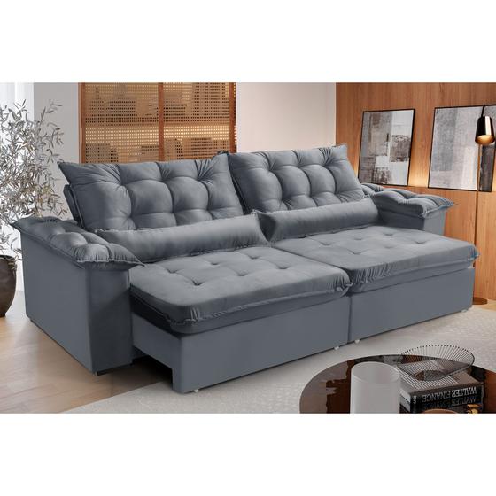 Sofá 4 Lugares LISBOA 2,60 Metros Cinza Retrátil Reclinável com molas